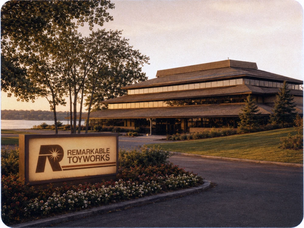 Remarkable Toyworks headquarters in the mid-1980s, seen from the front drive.