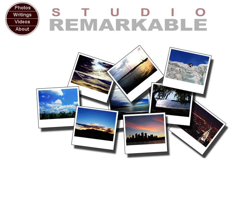 Screenshot of the Studio Remarkable website homepage around 2006, with photo, writing, video, and about links.